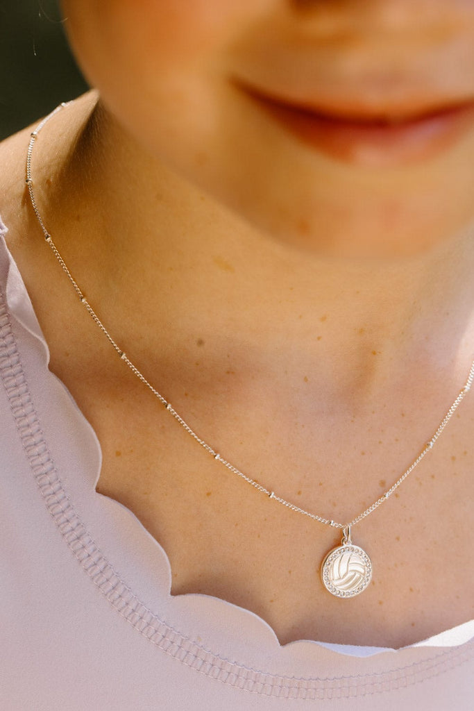 Silver Pavé Volleyball Necklace for Little Girls & Tweens