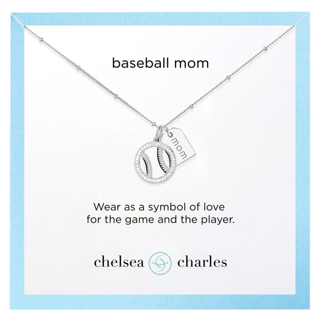 Silver Pavé Baseball Mom Double Charm Necklace