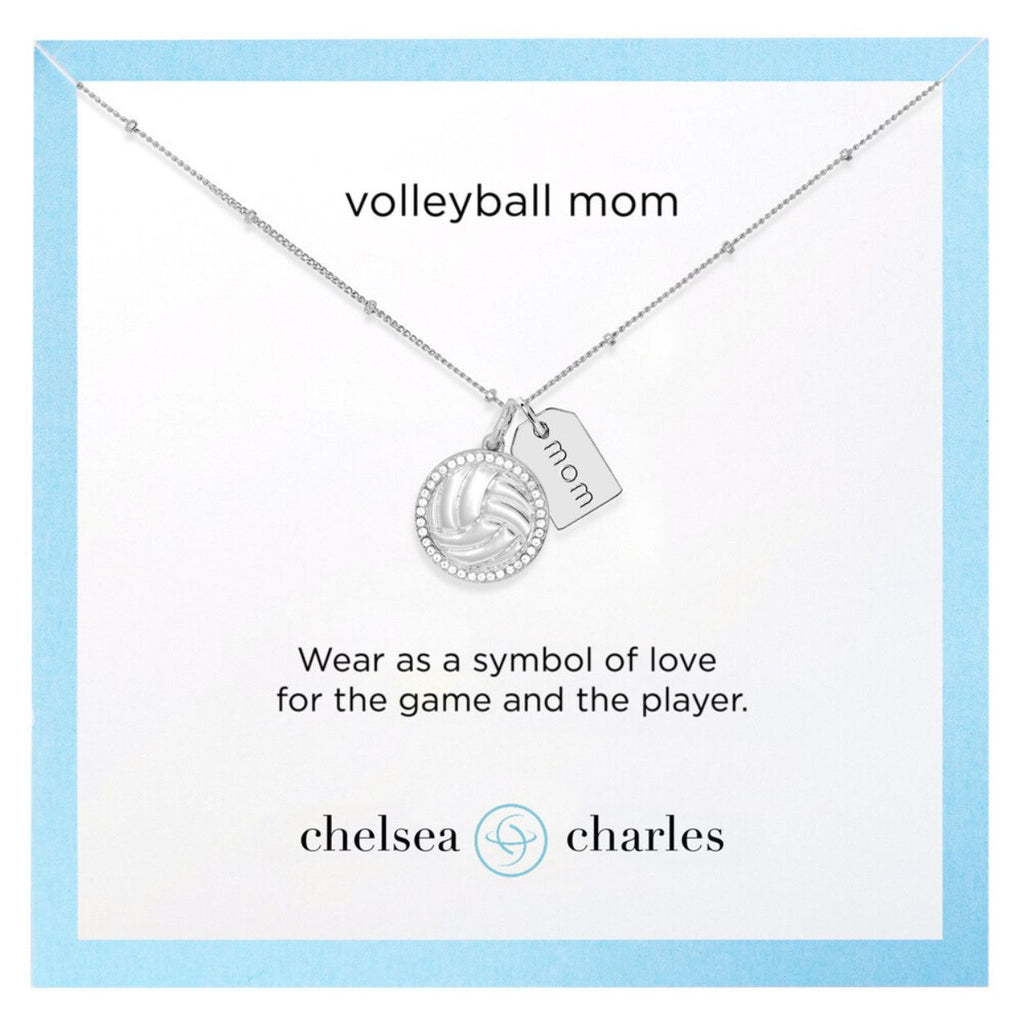 Silver Pavé Volleyball Mom Double Charm Necklace