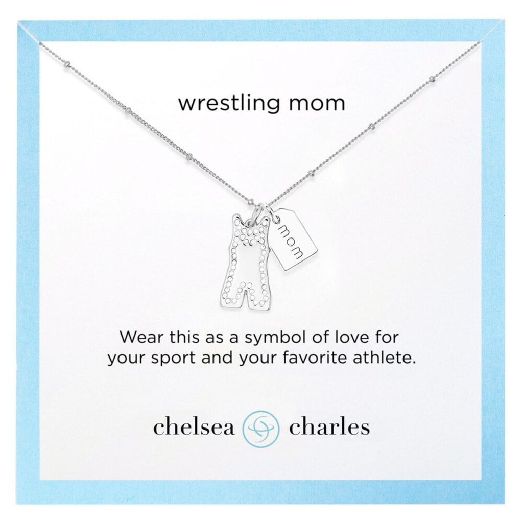Silver Pavé Wrestling Mom Double Charm Necklace