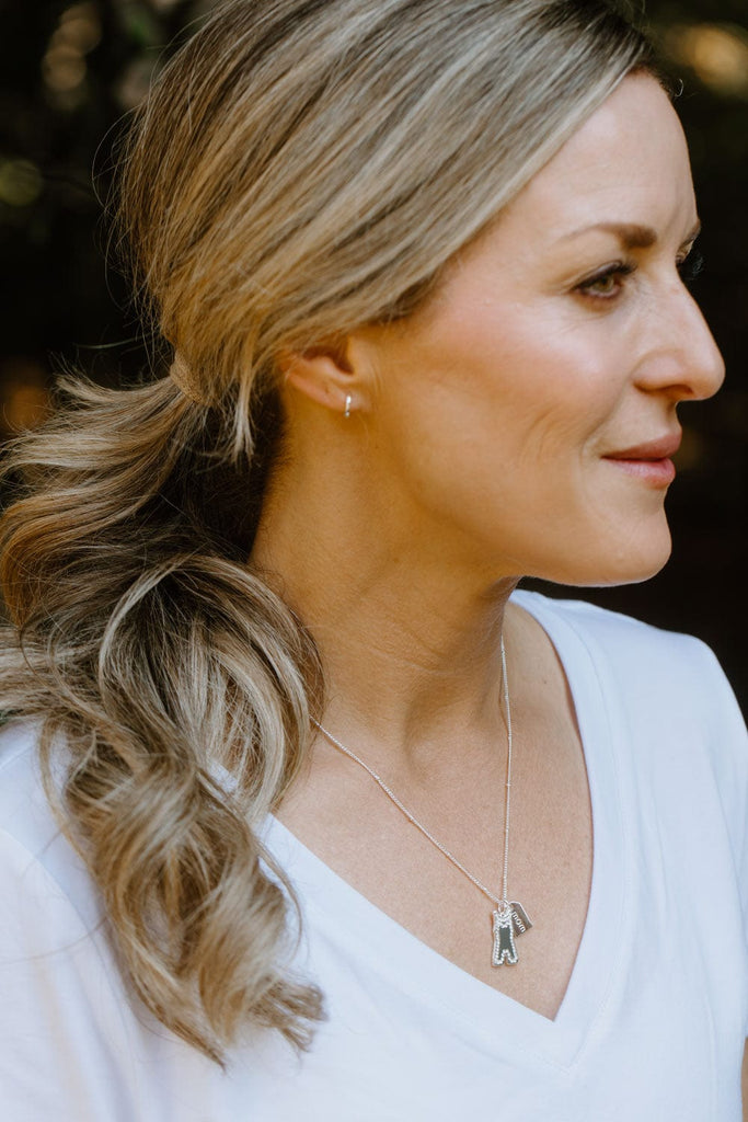 Silver Pavé Wrestling Mom Double Charm Necklace