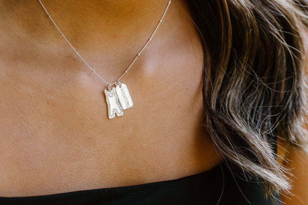 Silver Pavé Wrestling Double Charm Necklace