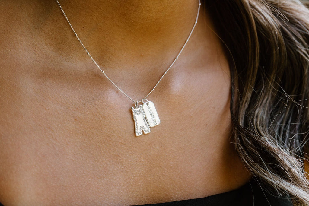Silver Pavé Wrestling Double Charm Necklace
