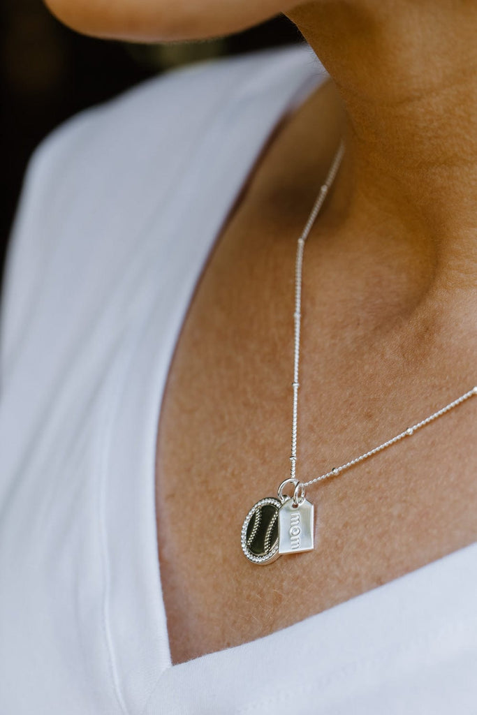 Silver Pavé Baseball Mom Double Charm Necklace