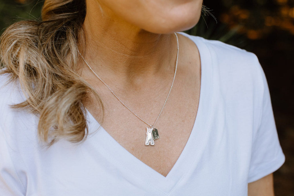 Silver Pavé Wrestling Mom Double Charm Necklace
