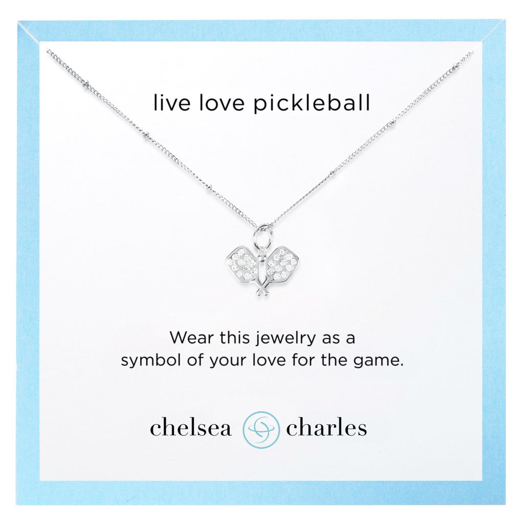 CC Sport Silver Pavé Pickleball Charm Necklace by Chelsea Charles