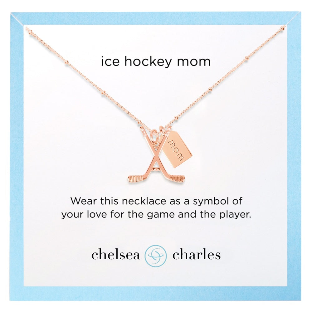 Rose gold ice hockey mom double charm necklace by Chelsea Charles