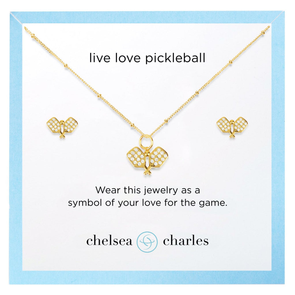 Gold Pave Pickleball Earrings and Necklace Gift Set by Chelsea Charles