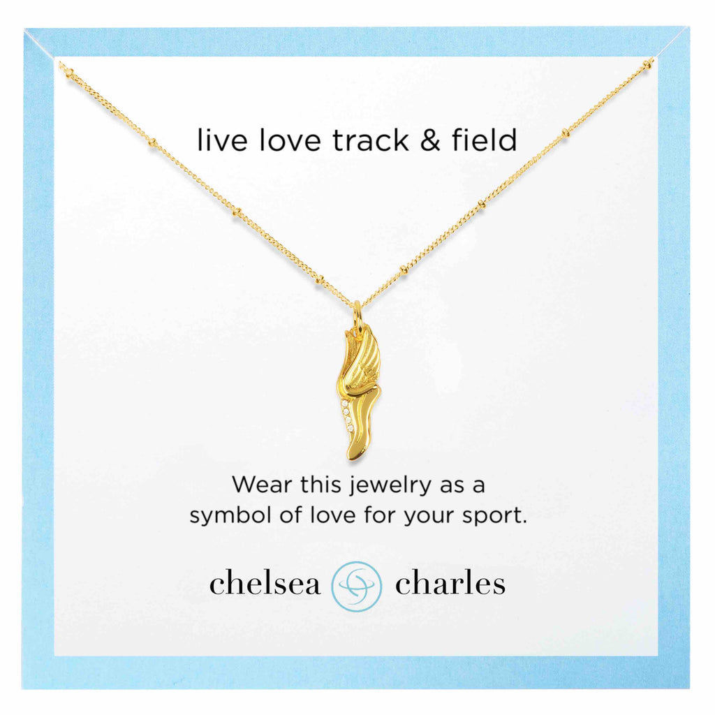 CC Sport Gold Track and Field Necklace with Winged Running Shoe