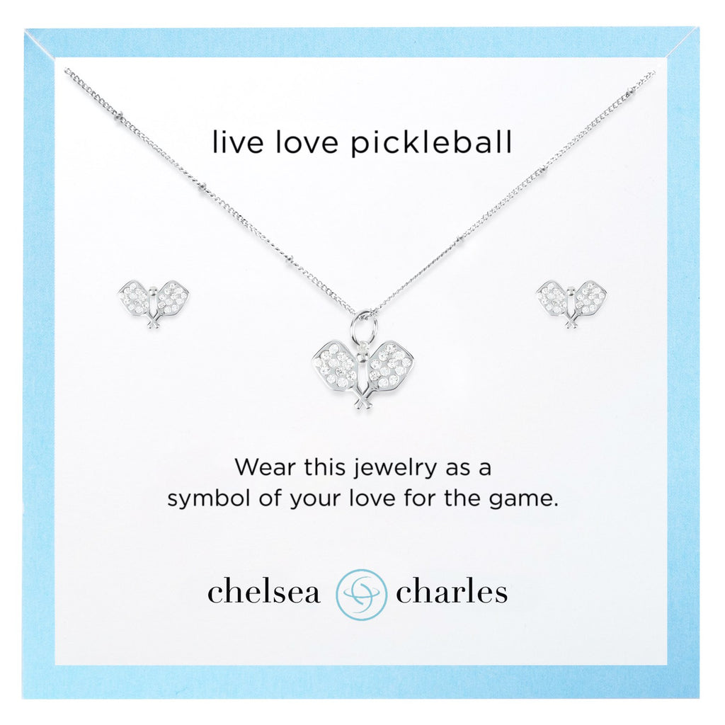 Silver Pave Pickleball Necklace and Earrings Gift Set by Chelsea Charles