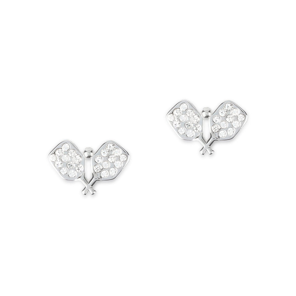 CC Sport Silver Pavé Pickleball Paddle Stud Earrings