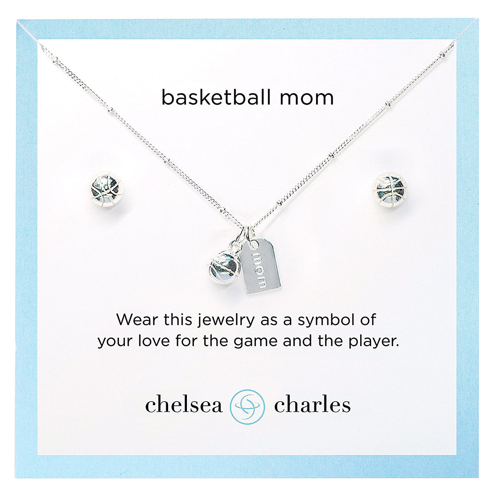 CC Sport Silver Basketball Mom Double Charm Necklace and Earring Gift Set by Chelsea Charles