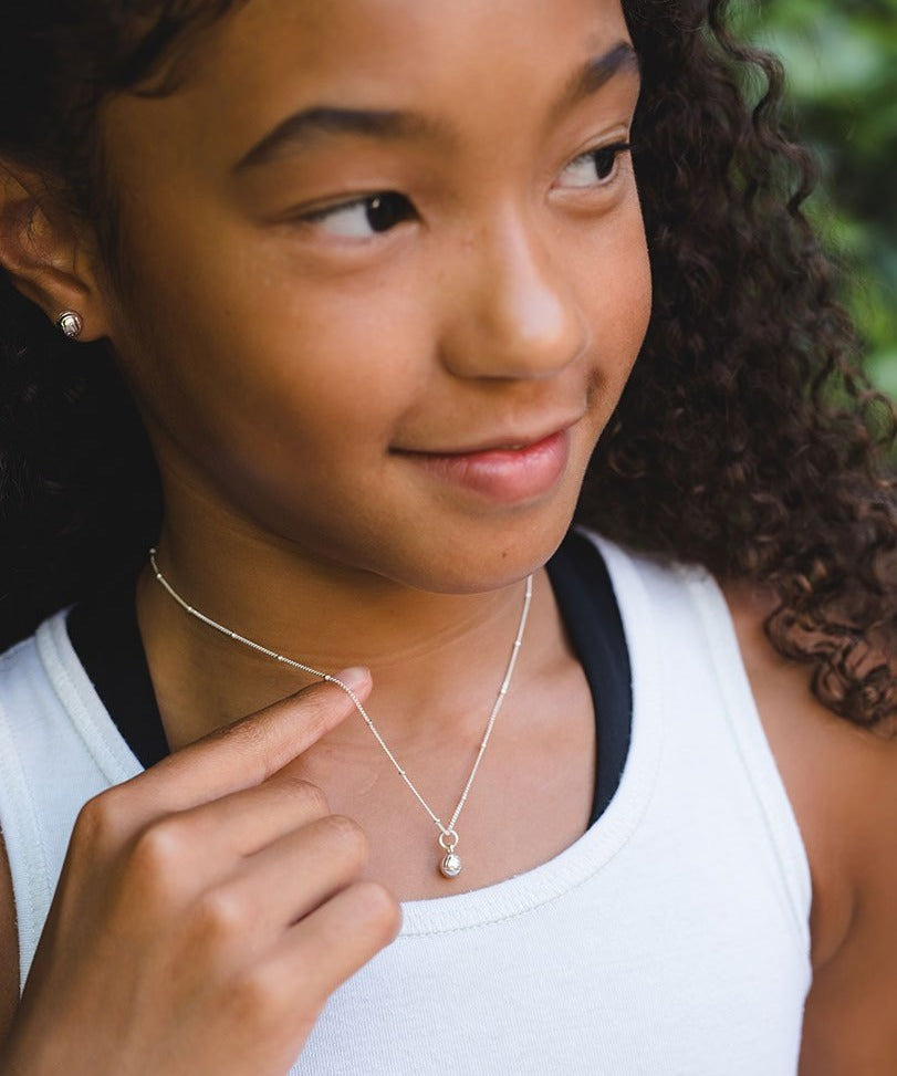 CC Sport Silver Volleyball Necklace and Earrings Gift Set for Little Girls & Tweens