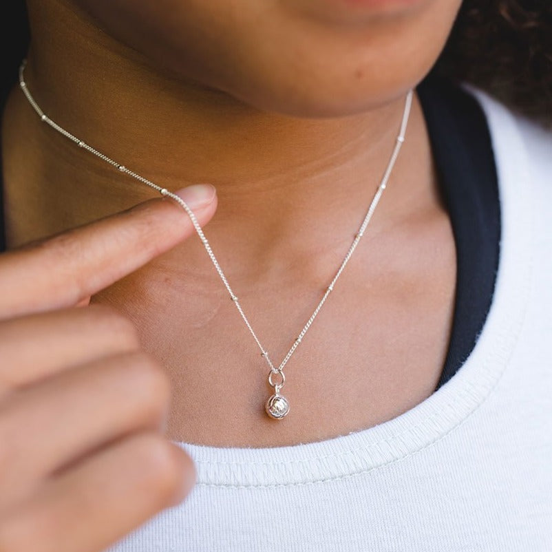 CC Sport Silver Volleyball Charm Necklace for Little Girls and