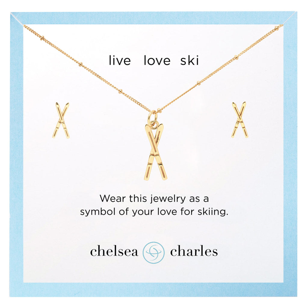 Chelsea Charles Gold Ski Earrings and Necklace Gift Set