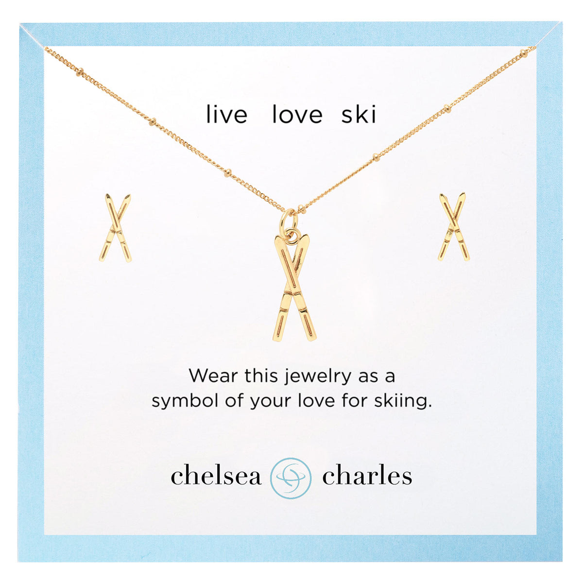 CC Sport Gold Ski Necklace and Earrings Gift Set Chelsea Charles Jewelry