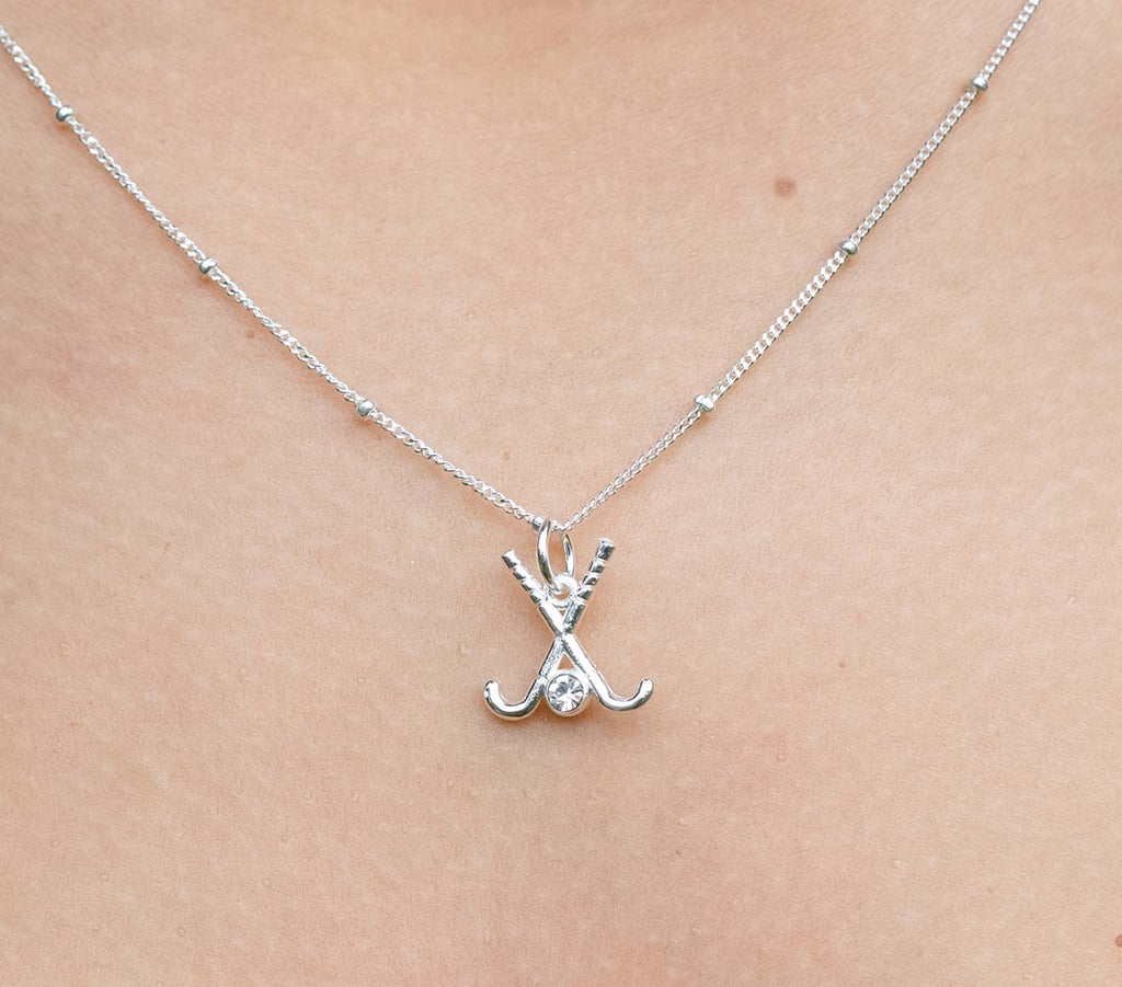 CC Sport Silver Field Hockey Necklace Close Up