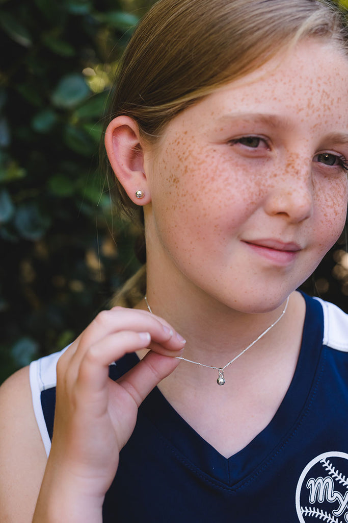 CC Sport silver softball earrings  and necklace for little girls & tweens by Chelsea Charles