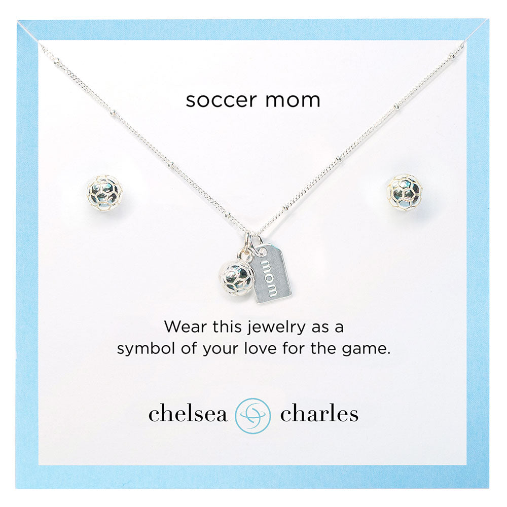 CC Sport Soccer Mom Double Charm Necklace and Earring Gift Set