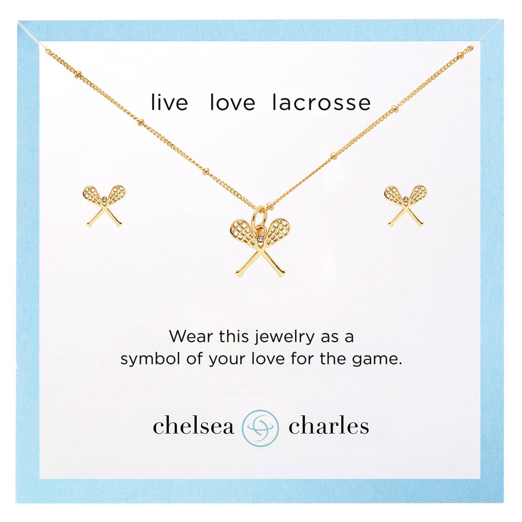 CC Sport Gold Lacrosse Necklace and Earrings Gift Set