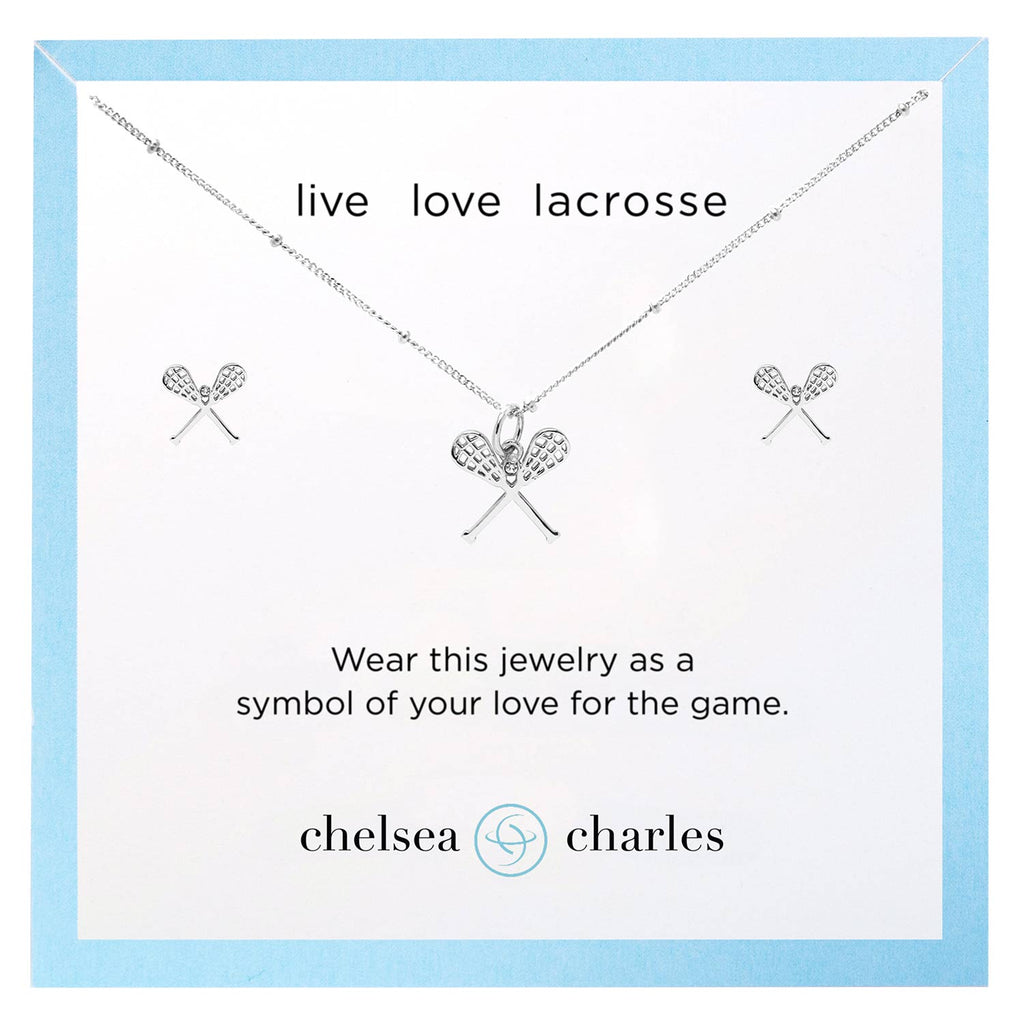 CC Sport Silver Lacrosse Necklace and Earrings Gift Set