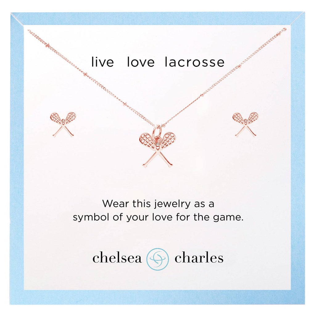CC Sport Rose Gold Lacrosse Necklace and Earrings Gift Set