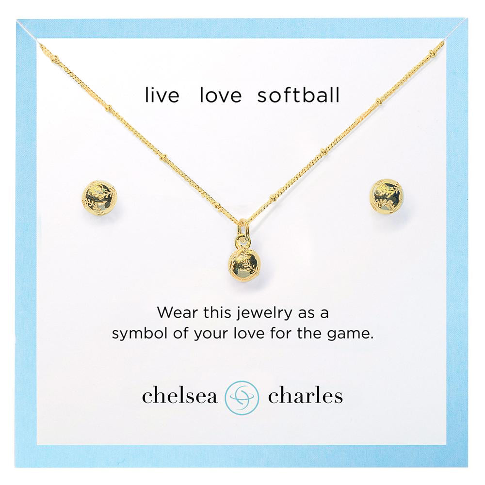 CC Sport Gold Softball Earrings and Necklace Gift Set