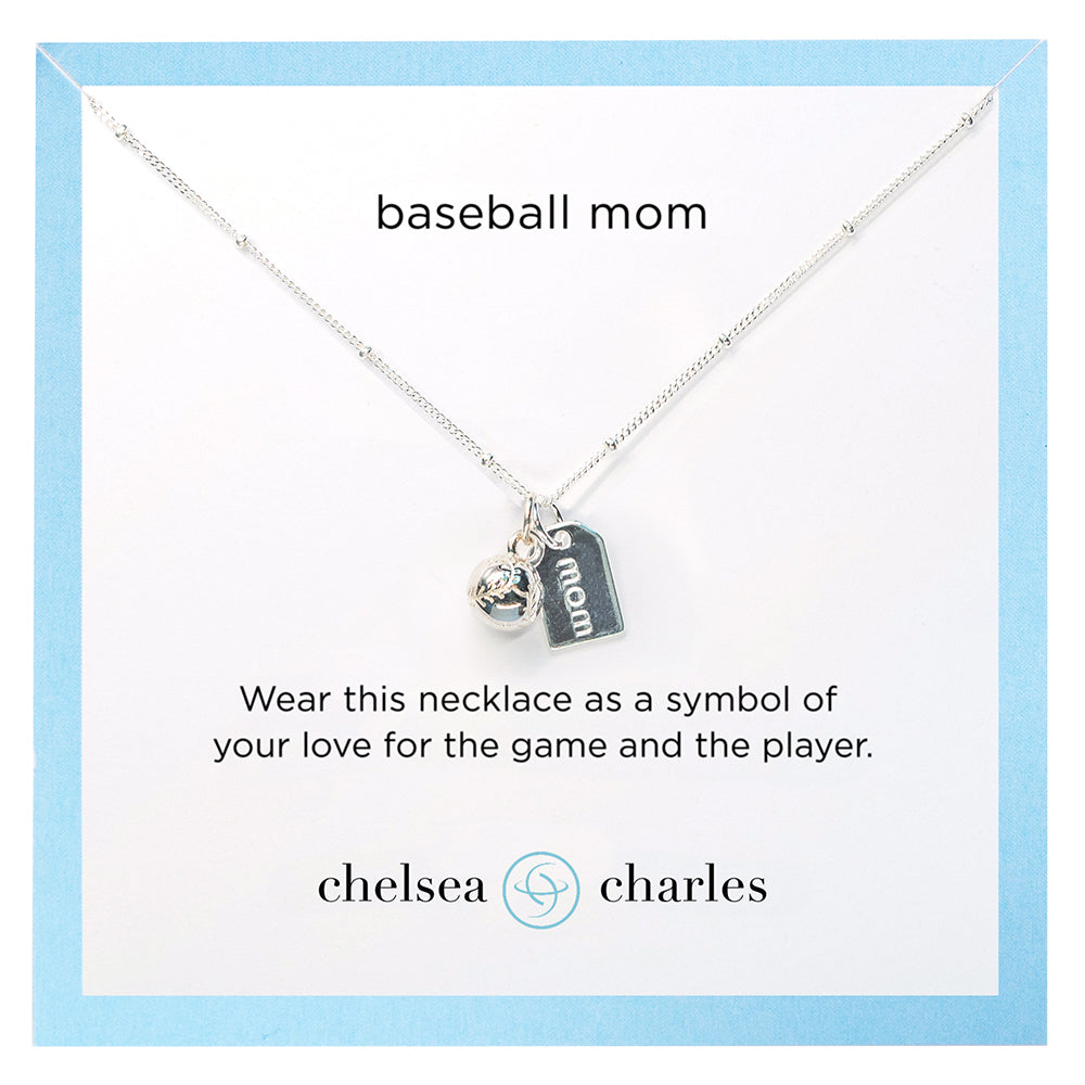 CC Sport Silver Baseball Mom Double Charm Necklace by Chelsea Charles