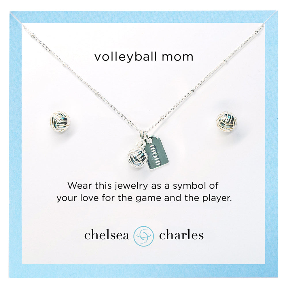 CC Sport Silver Volleyball Mom Double Charm Necklace and Earring Gift Set by Chelsea Charles