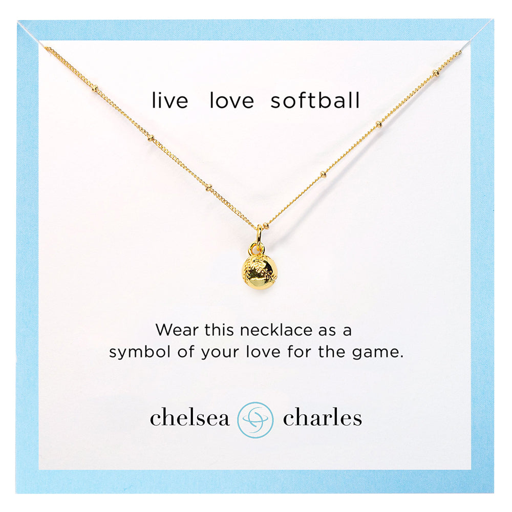CC Sport Gold Softball Charm Necklace by Chelsea Charles