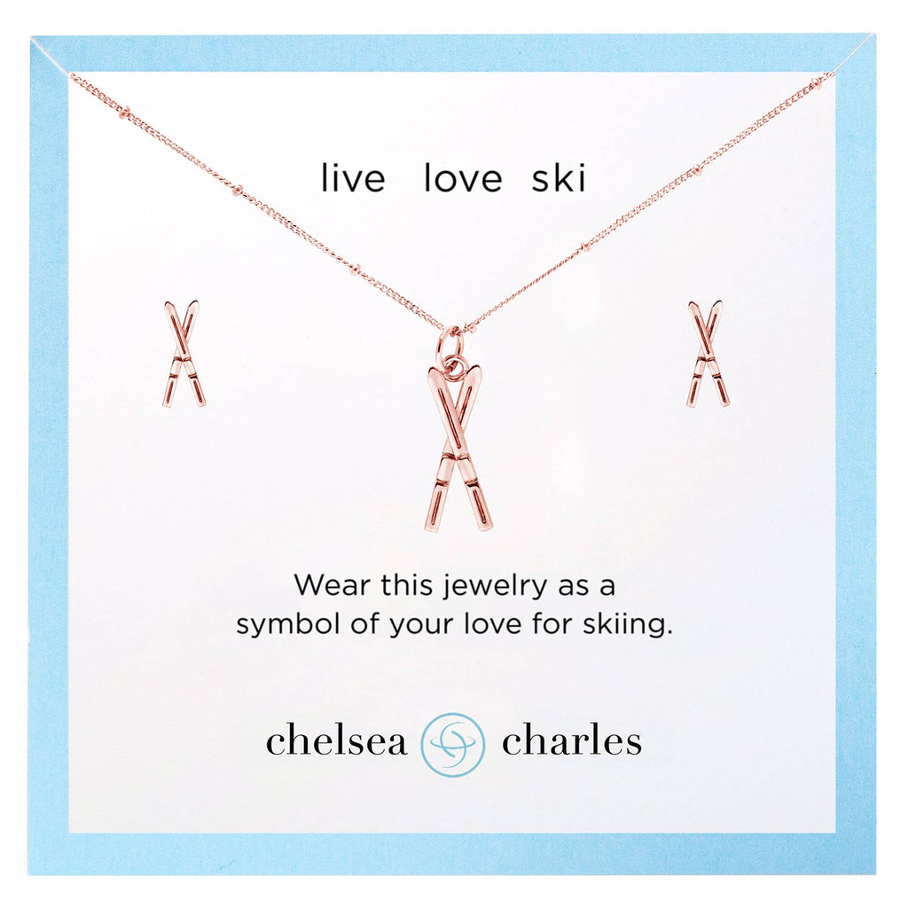 Chelsea Charles Rose Gold Ski Earrings and Ski Necklace Gift Set