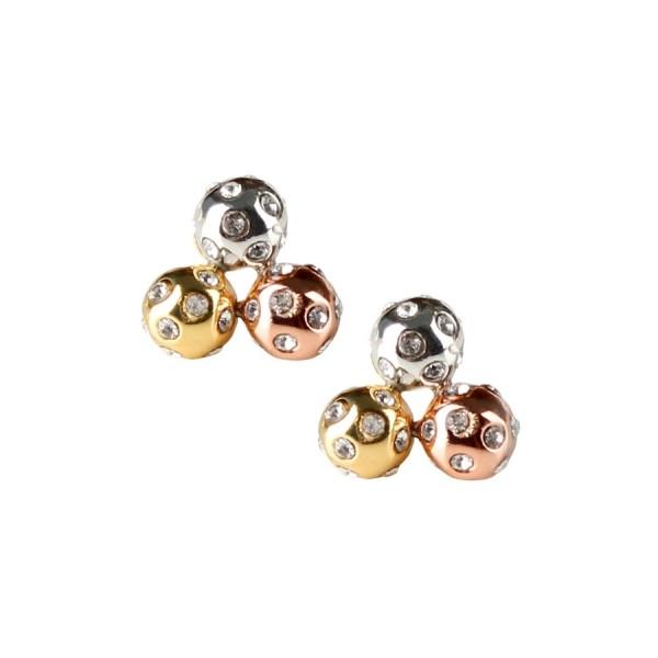 Par 3 Tricolor Crystal Cluster Stud Earrings