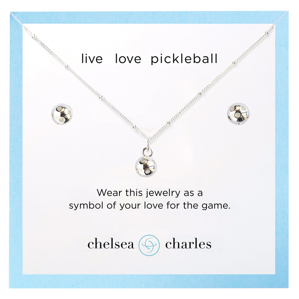 Pickleball Silver Earring and Necklace Gift Set by Chelsea Charles