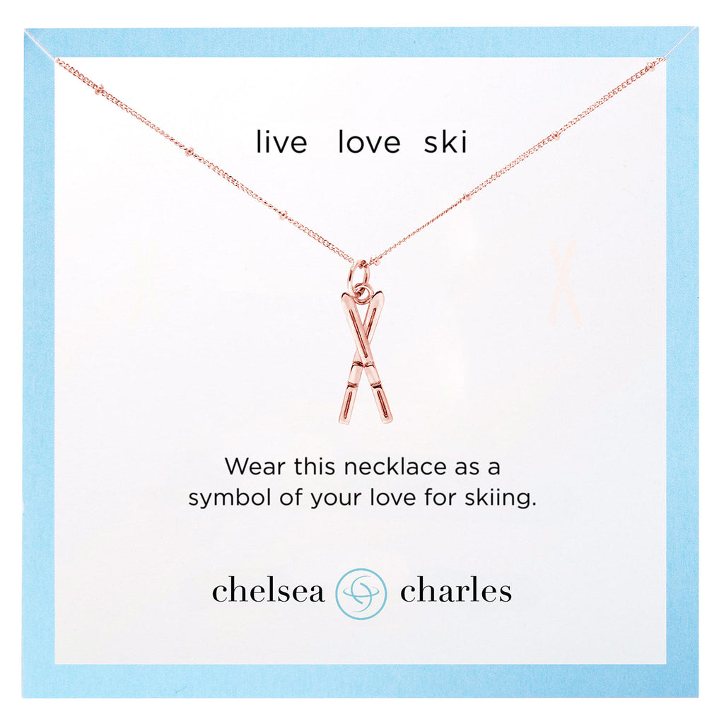 Chelsea Charles Rose Gold Skis Charm Necklace