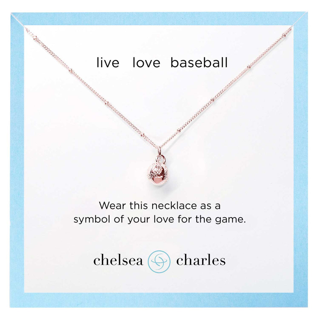 CC Sport Rose Gold Baseball Charm Necklace by Chelsea Charles