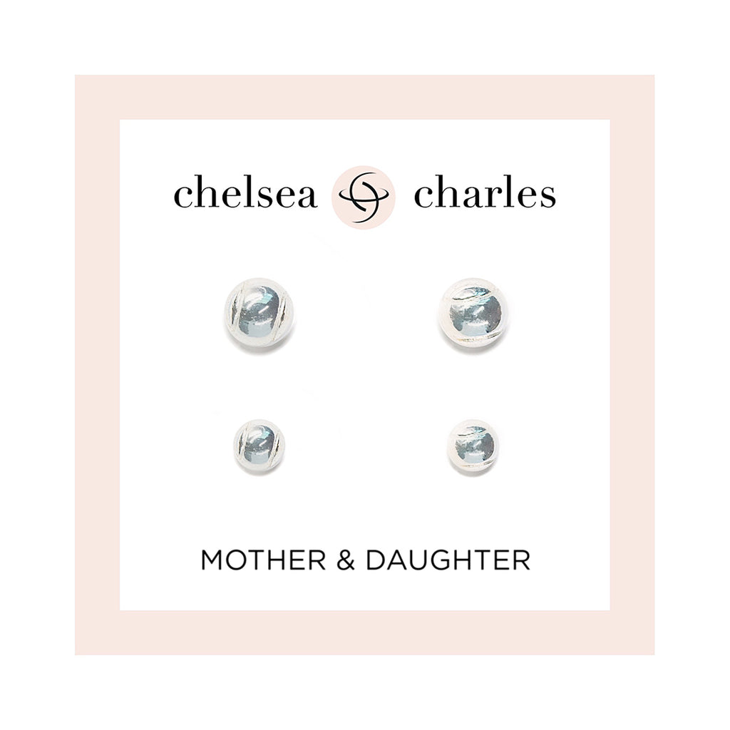 CC Sport Mother & Daughter Silver Tennis Ball Earring Set by Chelsea Charles