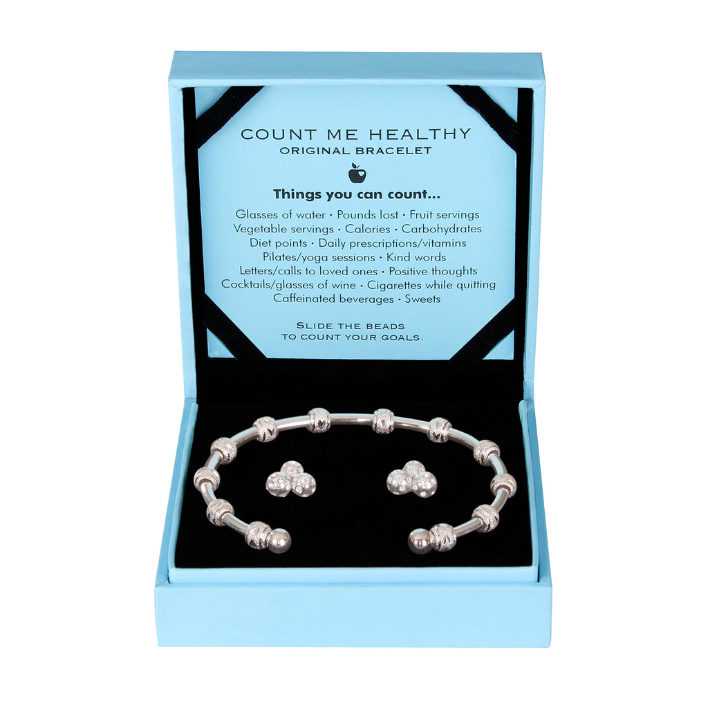 Count Me Healthy Gift Set With Original Silver Bracelet & Crystal Earrings