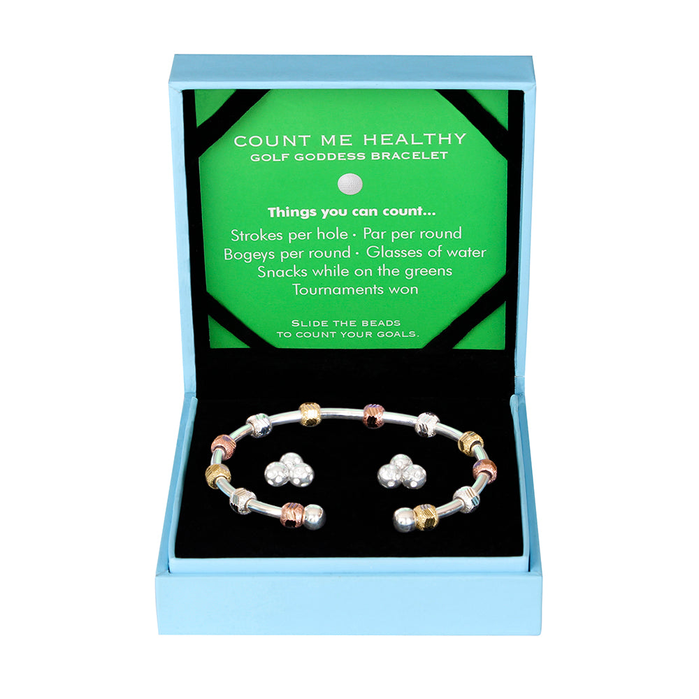 Golf Goddess Gift Set - Silver Tricolor Stroke Counter Bracelet and Crystal Cluster Earrings by Chelsea Charles