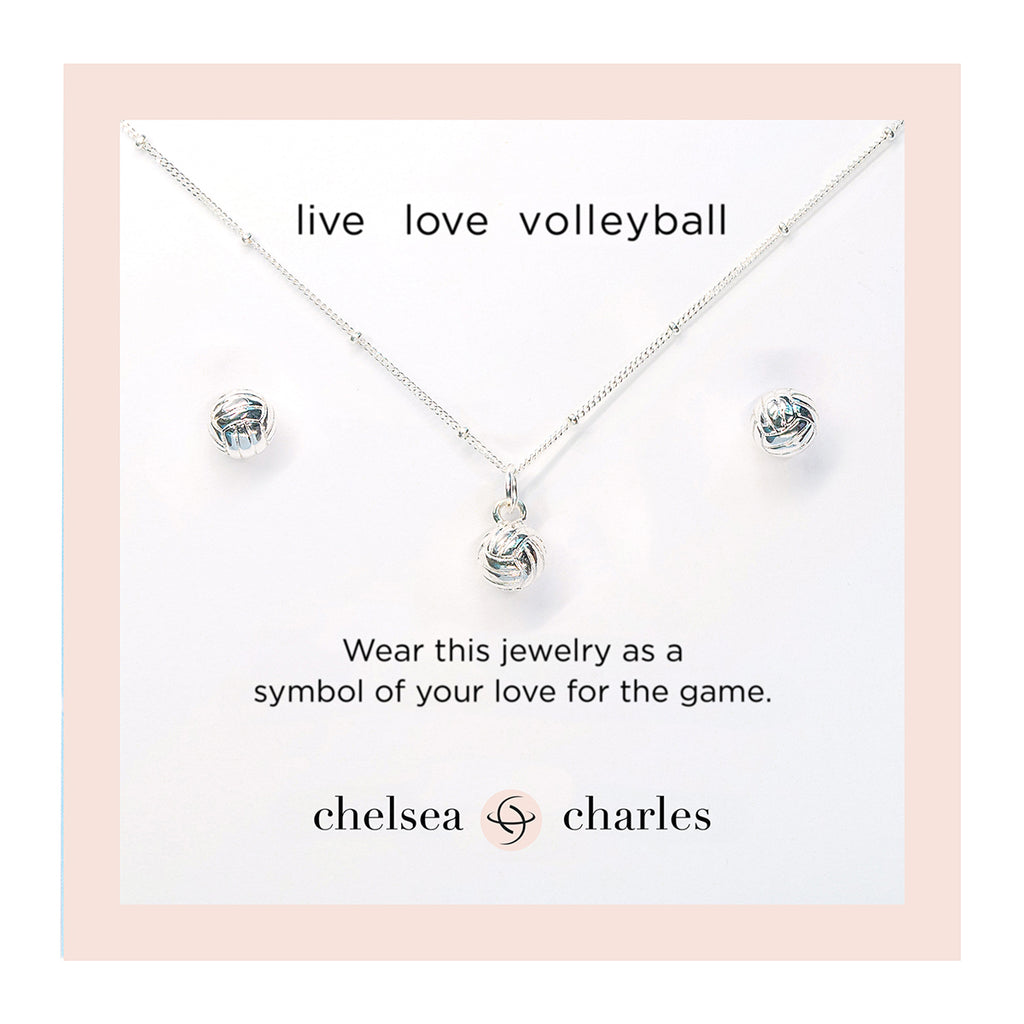 CC Sport Silver Volleyball Necklace and Earrings Gift Set for Little Girls & Tweens