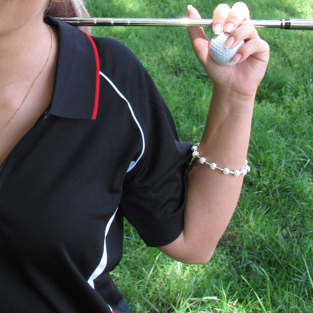 Golf Goddess Gift Set - Silver Golf Ball Bead Stroke Counter Bracelet and Silver Golf Ball Earrings