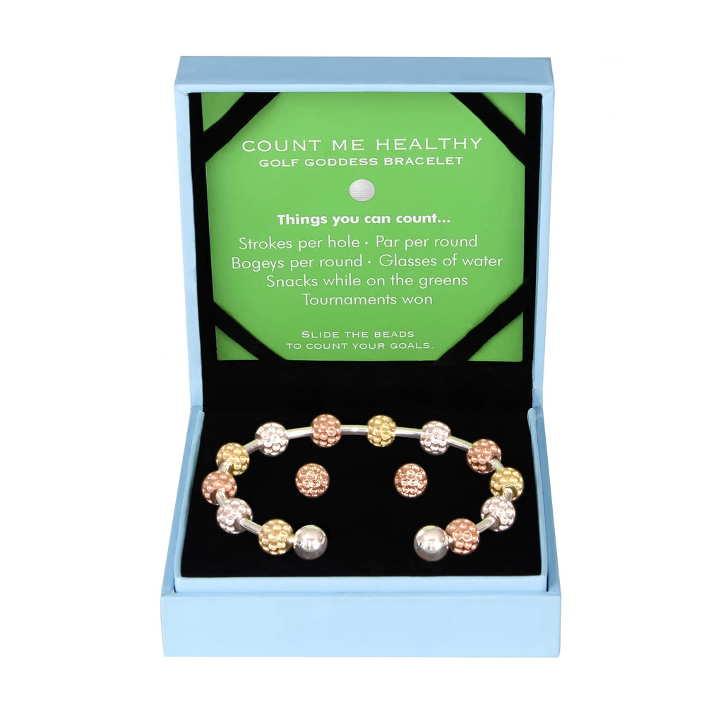 Golf Goddess Gift Set - Tricolor Golf Ball Bead Stroke Counter Bracelet and Rose Gold Golf Ball Earrings