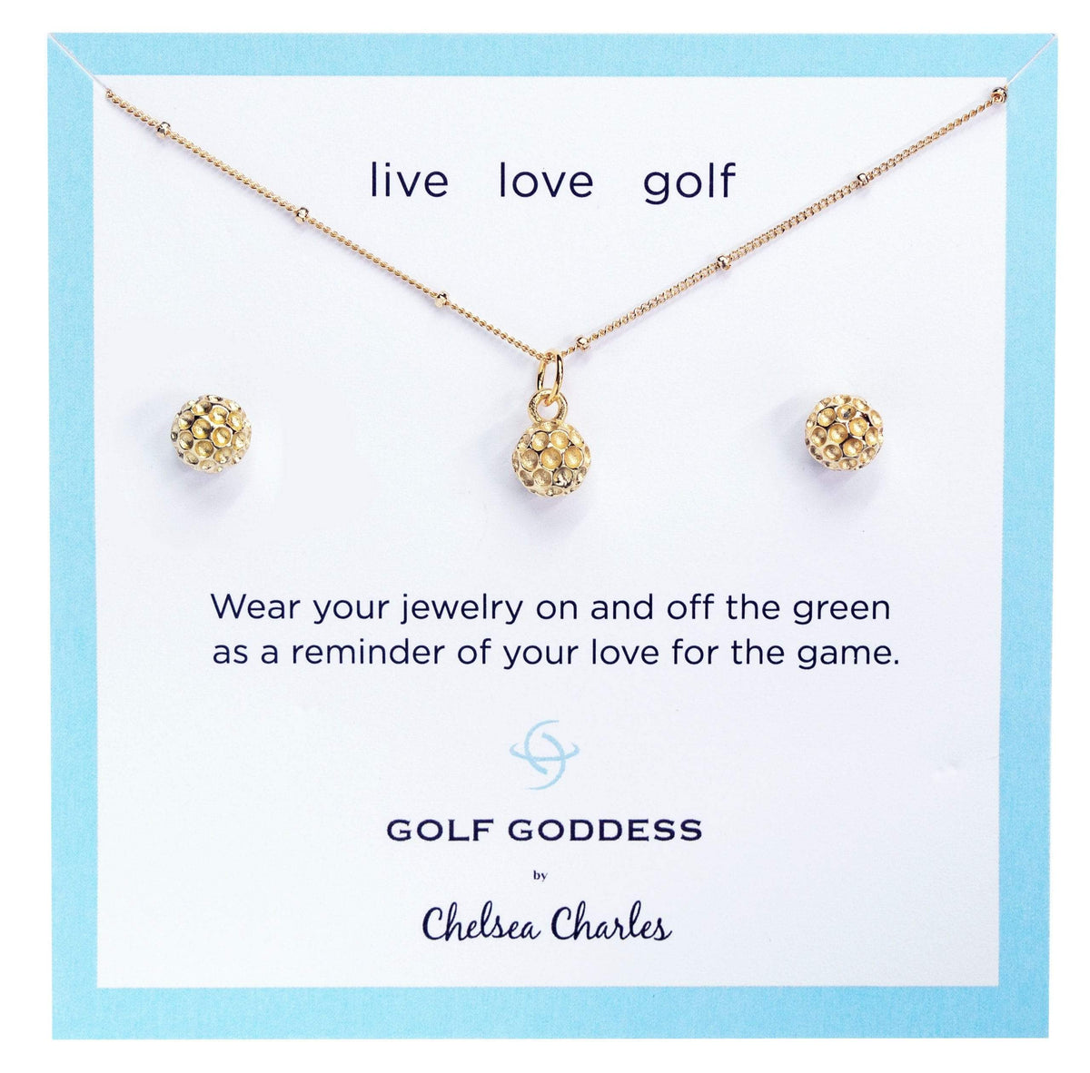Chelsea Charles Golf Goddess Gold Golf Ball Necklace and Earrings Gift Set