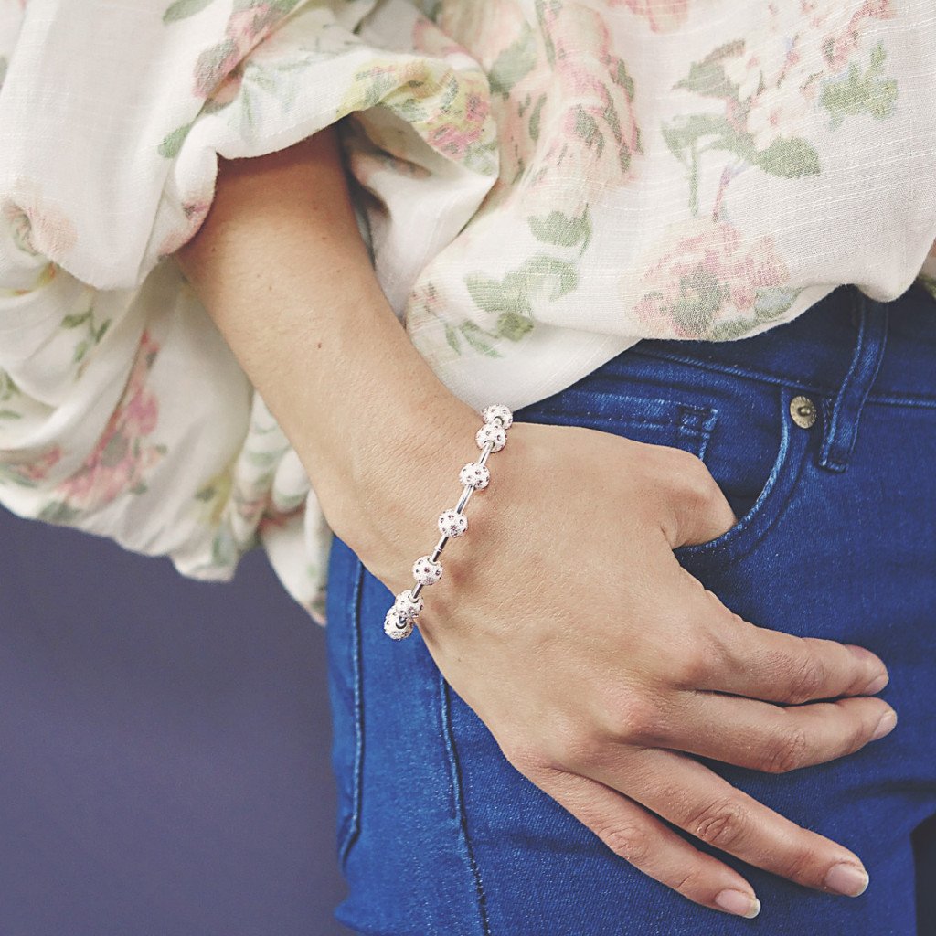 Count Me Healthy Peony Crystal and Silver Bracelet