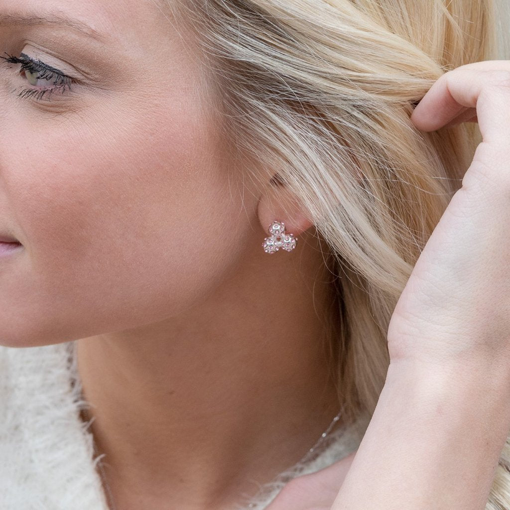 Silver & Peony Pink Crystal Par 3 Earrings by Chelsea Charles